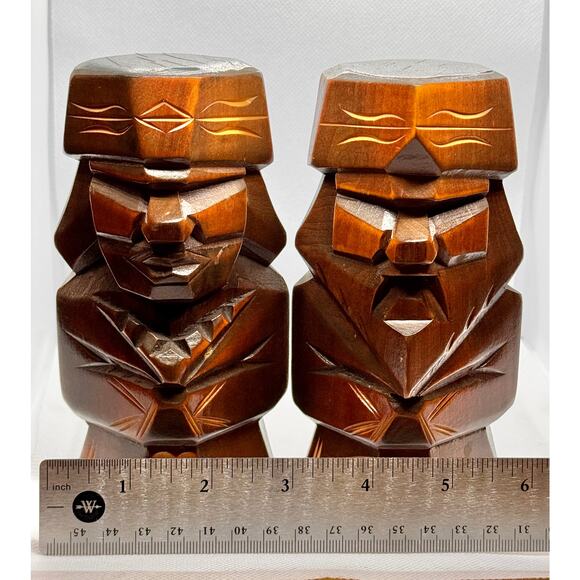 1970s Vintage Japanese Ainu Hand-Carved Wooden Statues (Set of 2) - Picture 12 of 12